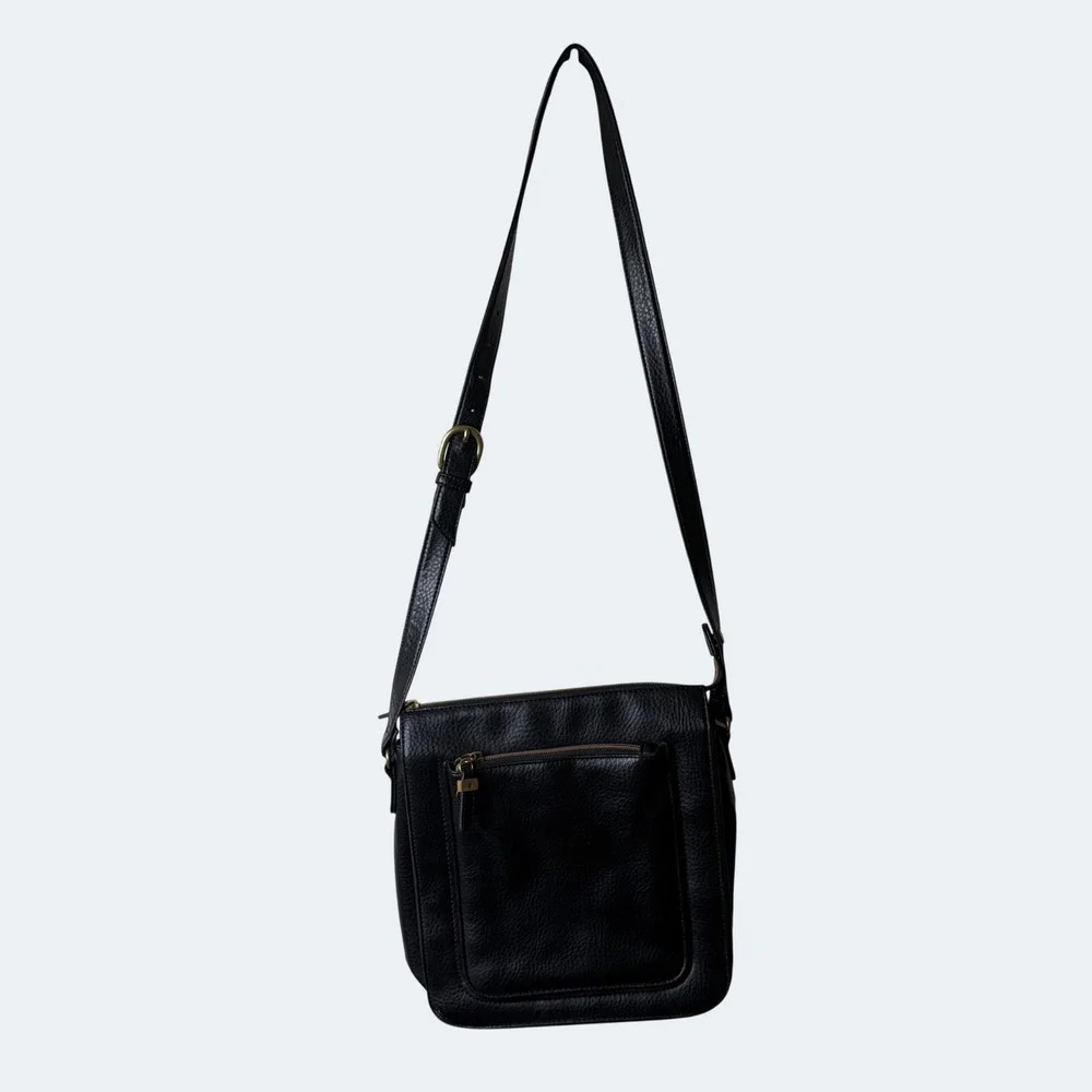Madison Studio Black Pebbled Crossbody Messenger Bag OS Dark Academia